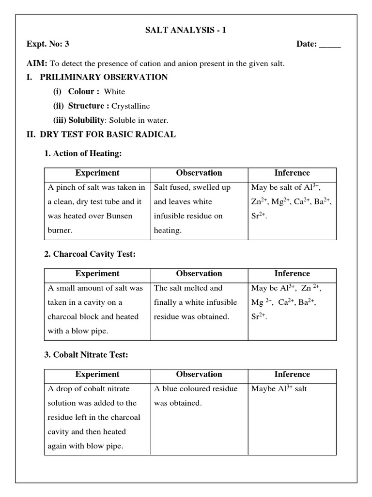 Anionic and Cationic Analysis of Salt | PDF | Science & Mathematics