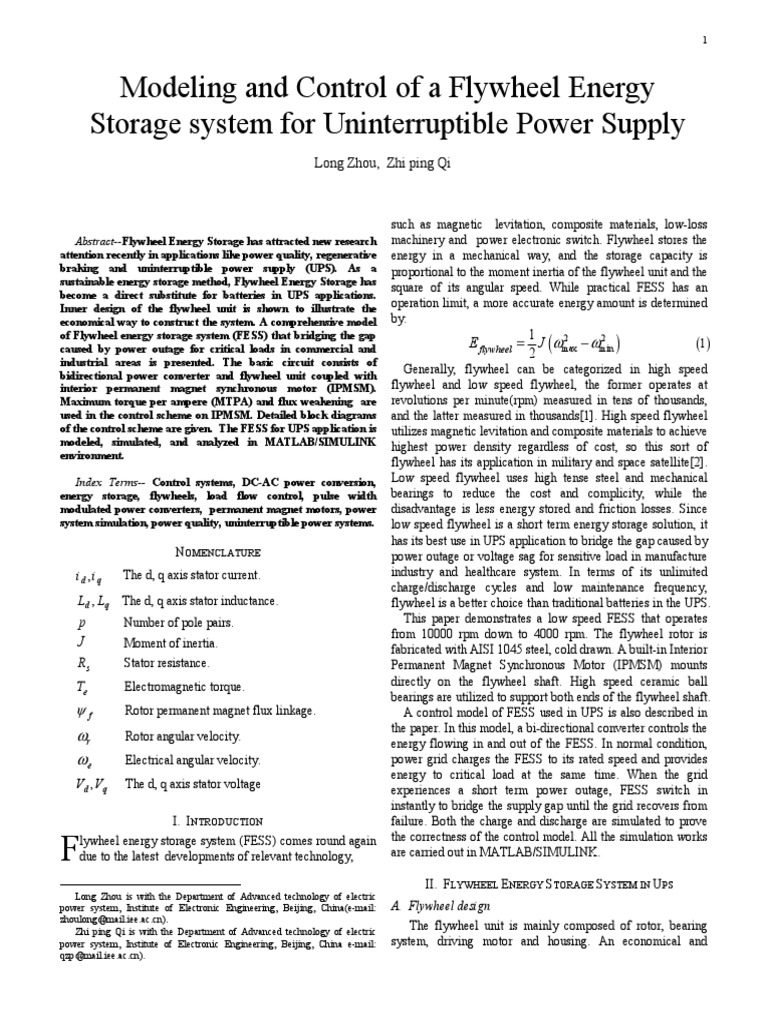 Modeling and Control of A Flywheel Energy Storage System For