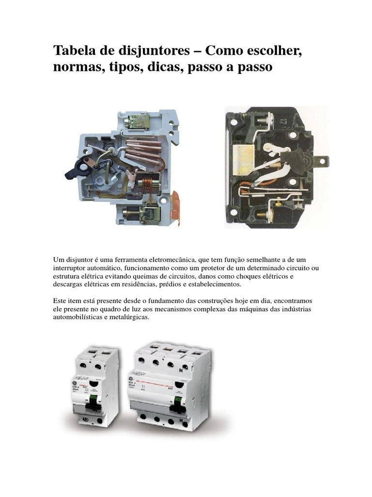 Tabela de Disjuntores: Tipos e Normas | PDF | Tecnologia e Engenharia