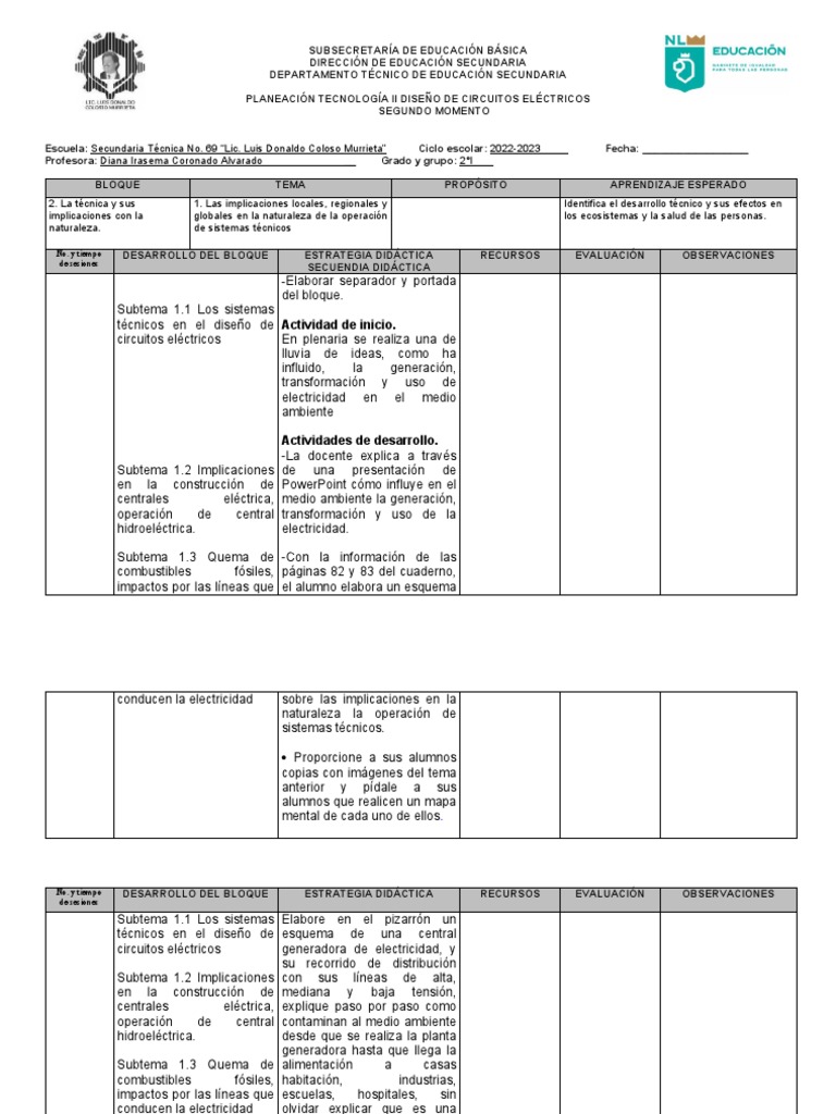 FORMATO EN BLANCO DE PLANEACIÓN Tec Circuitos | PDF | Hidroelectricidad