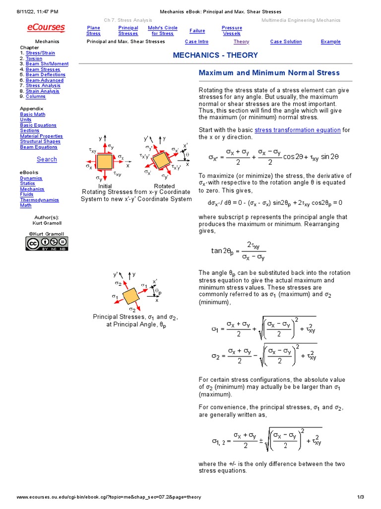 Mechanics Ebook - Principal and Max. Shear Stresses | PDF | Stress ...