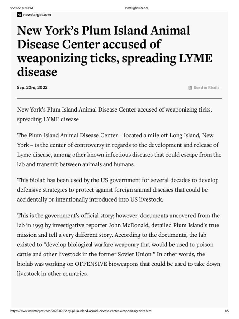 New York's Plum Island Animal Disease Center Accused of Weaponizing