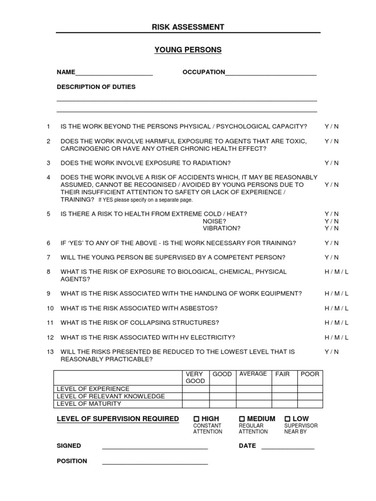 Young Persons Risk Assessment Form | PDF | Business | Self-Improvement