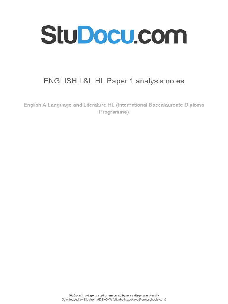 English HL Paper 1 Analysis Notes PDF
