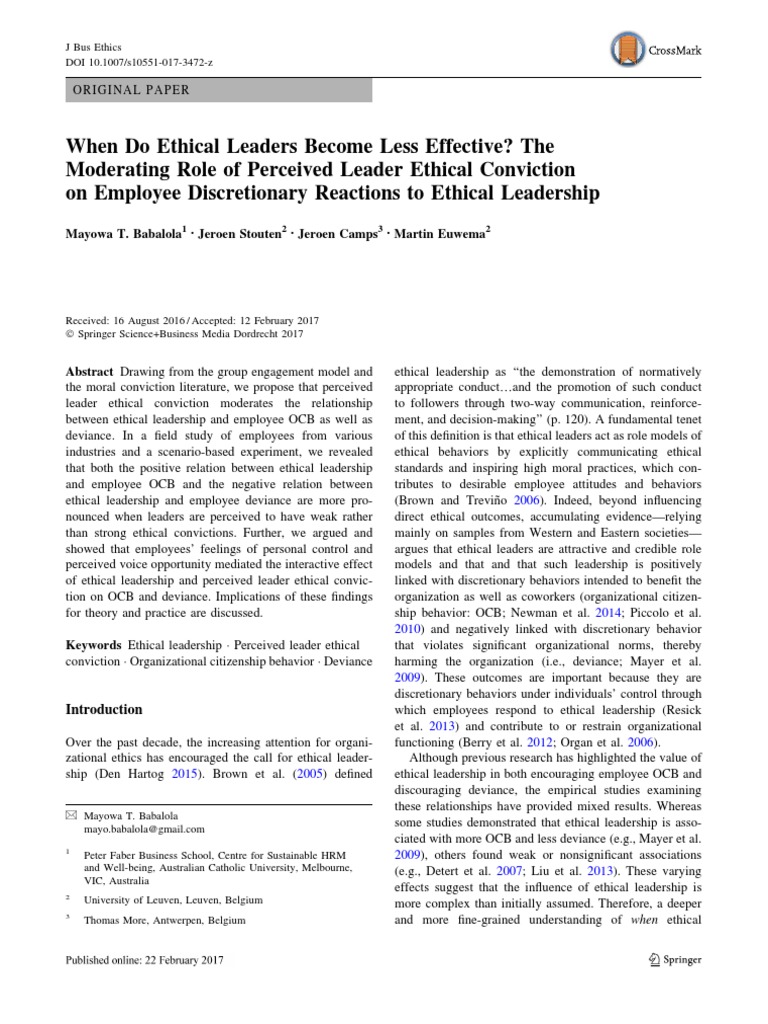 Ethical Leadership and Employee Reactions | PDF