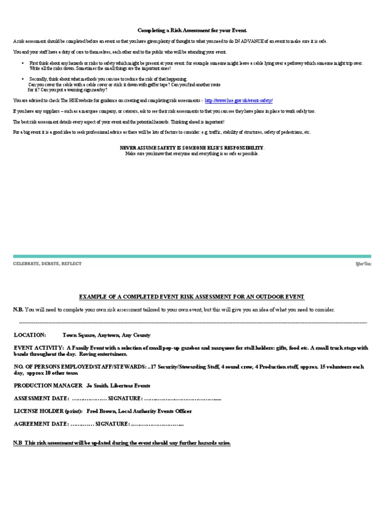 Example Event Risk Assessment Pdf Risk Risk Assessment