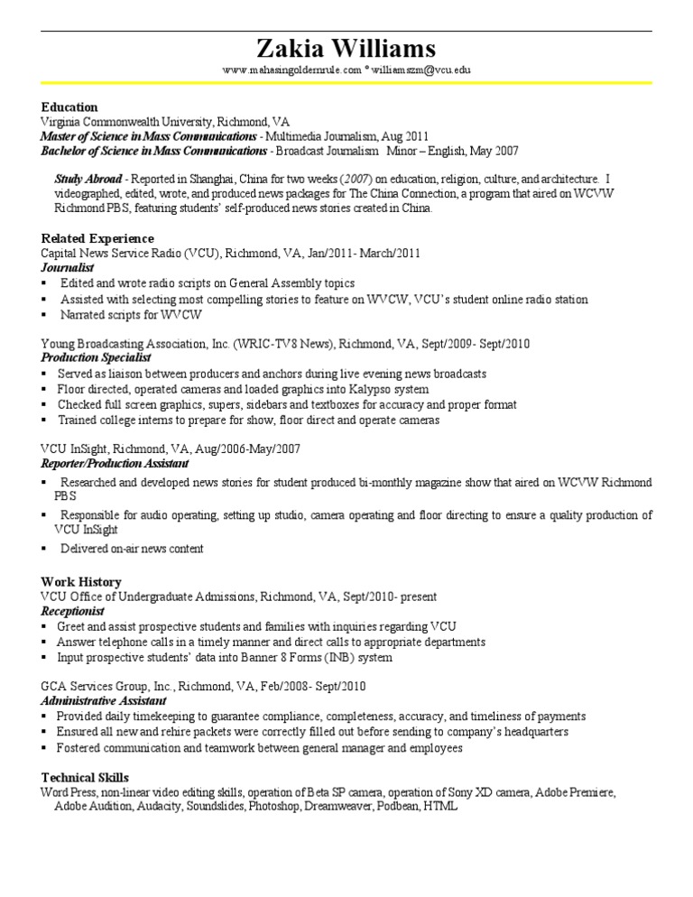 Zakia Williamsresume' PDF