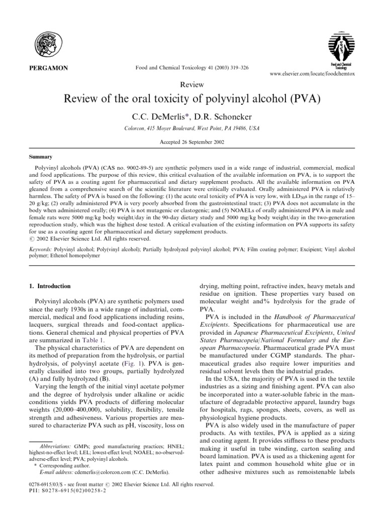 Review of The Oral Toxicity of Polyvinyl Alcohol (PVA) PDF