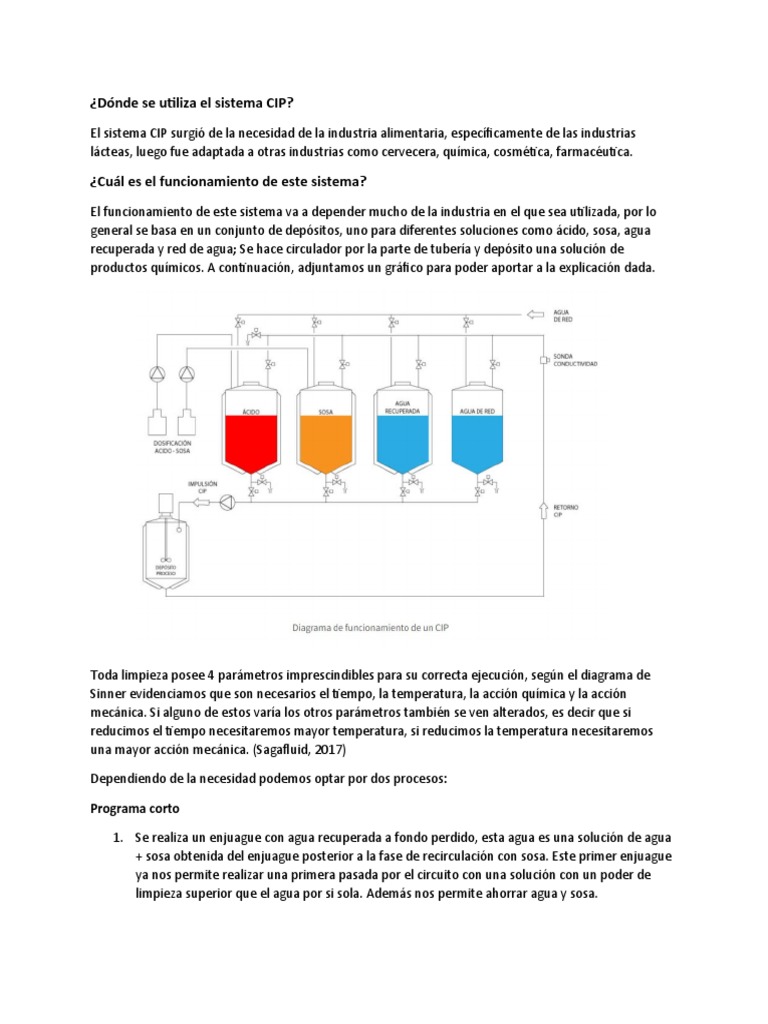 Dónde Se Utiliza El Sistema CIP | PDF | Agua | Ácido sulfúrico