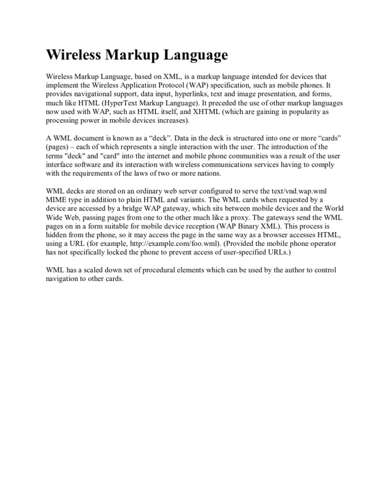 Wireless Markup Language | PDF