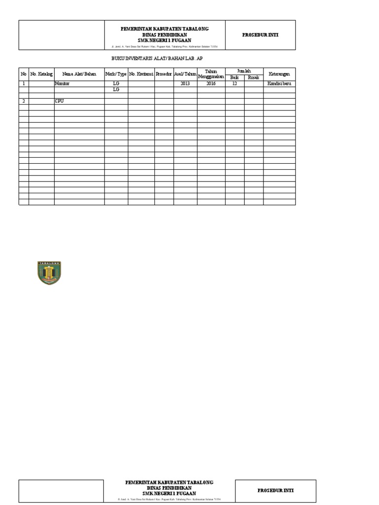 Contoh Inventaris Alat Dan Bahan | PDF