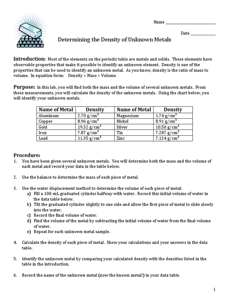 Determining The Density of Unknown Metals PDF