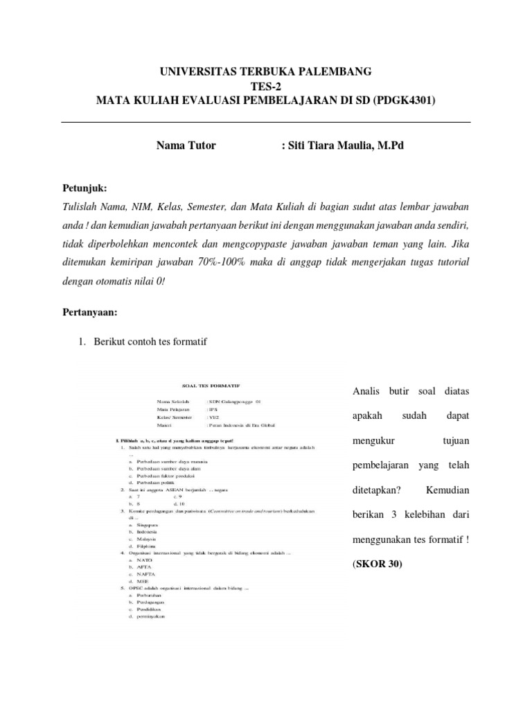 Evaluasi Pembelajaran di SD: Tes Formatif | PDF | Karier & Perkembangan ...