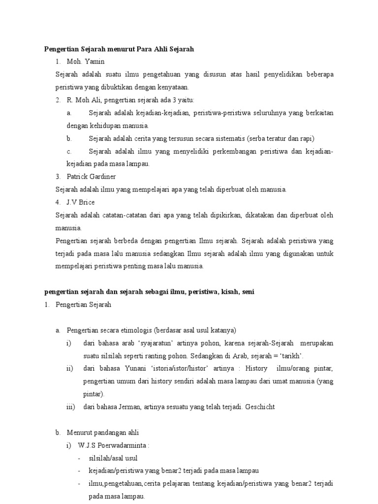 Pengertian Sejarah Menurut Para Ahli Sejarah Pdf