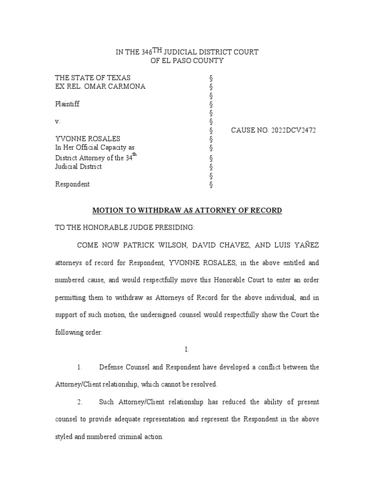 Motion to Withdraw as Attorney in Texas Case | PDF | Lawyer | Law Of ...