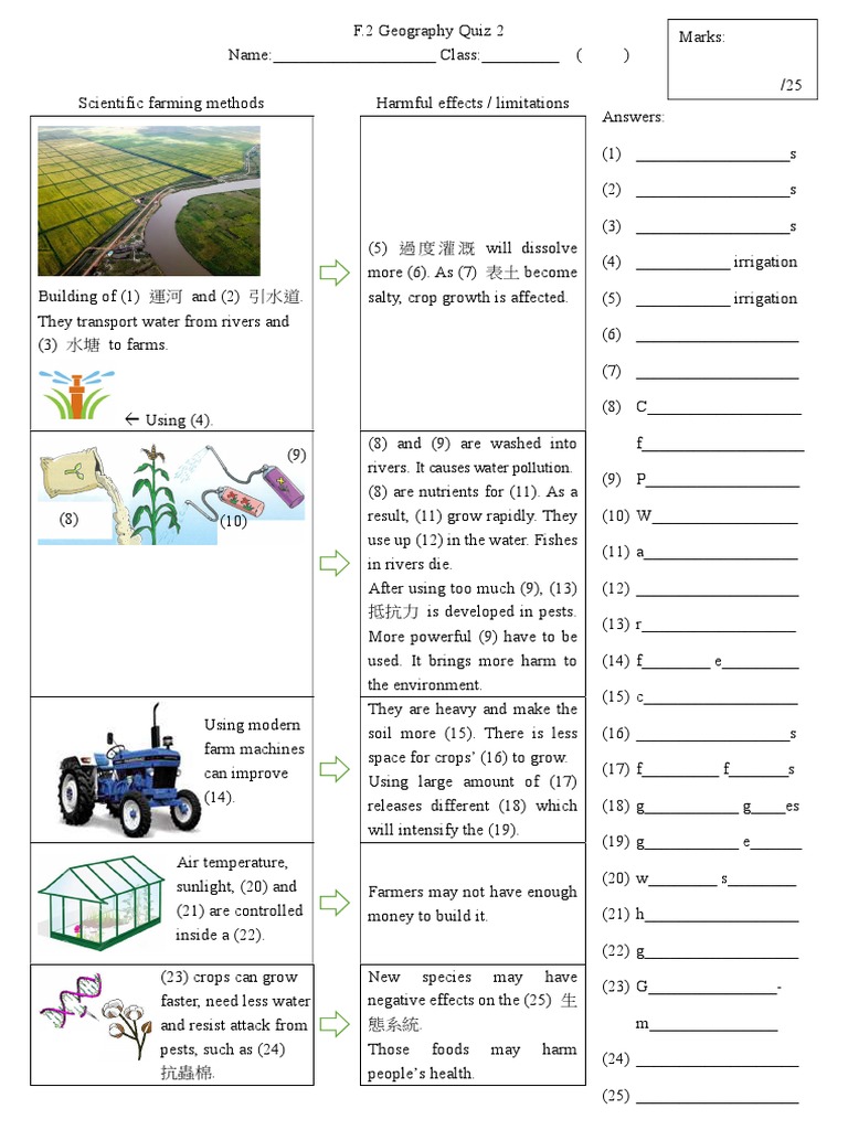 Farming Quiz 2 - Unit 3.5 3.6 - Student | PDF | Agriculture | Water