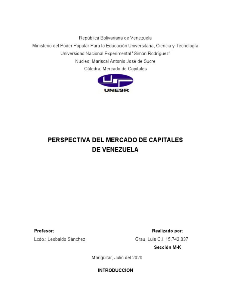 Perspectiva del Mercado de Capitales en Venezuela | PDF | Mercado ...