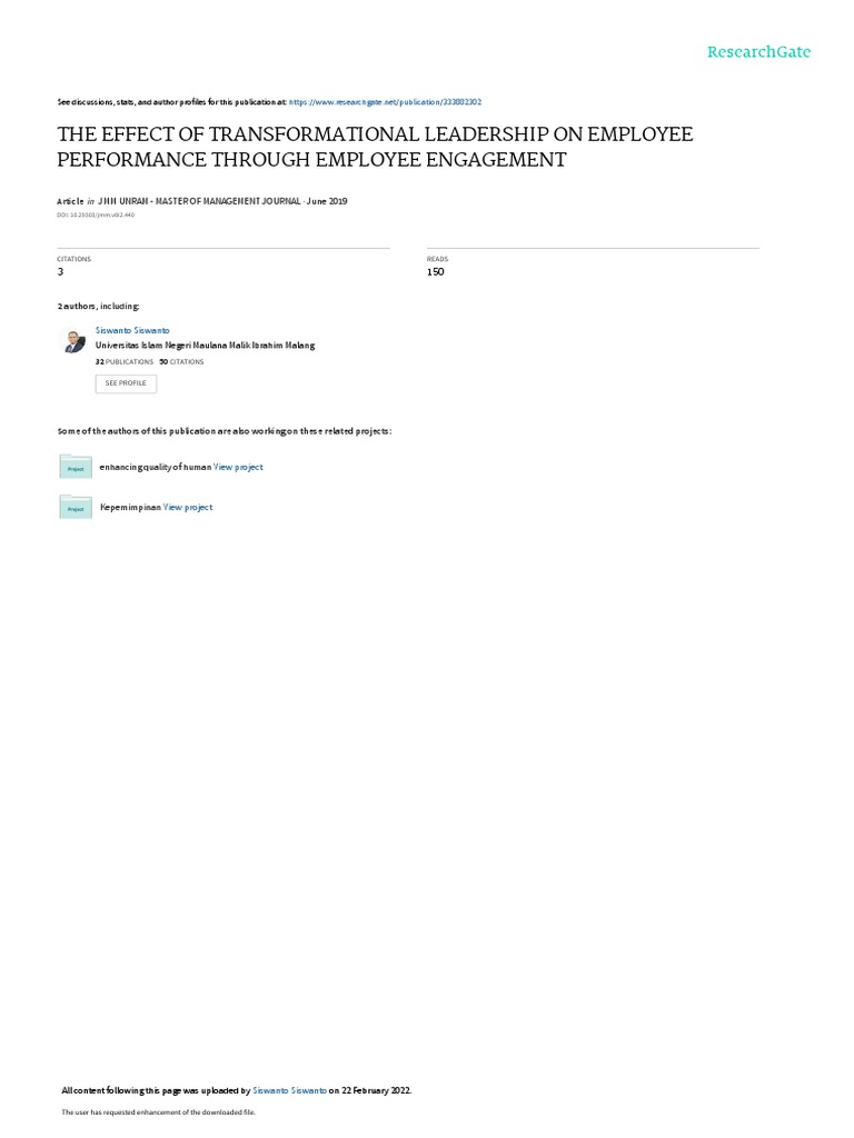 The Effect of Transformational Leadership On Employee Performance ...