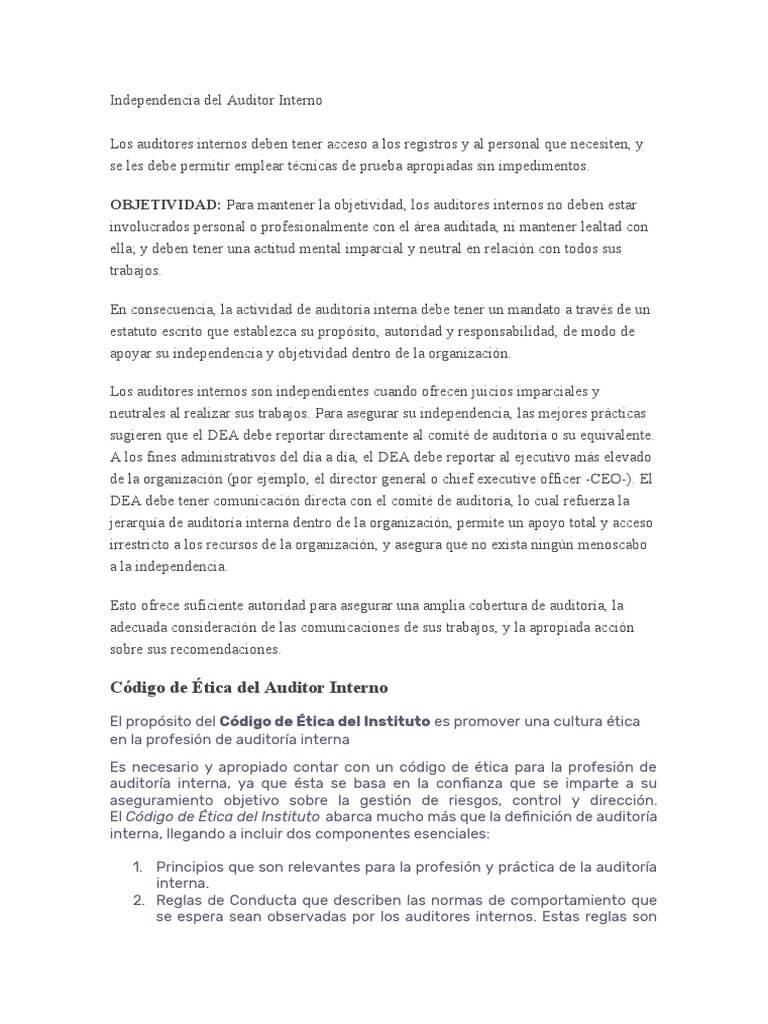 Independencia Del Auditor Interno | PDF | Auditoría | Comportamiento
