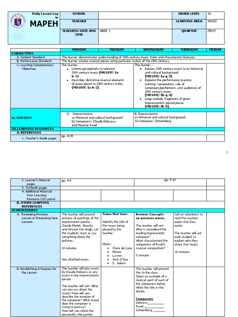 20th Century Music Lesson Plan | PDF | Impressionism | Composers