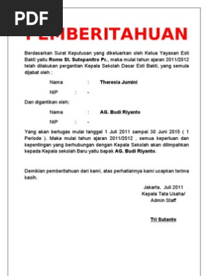 Pemberitahuan Pergantian Kepsek