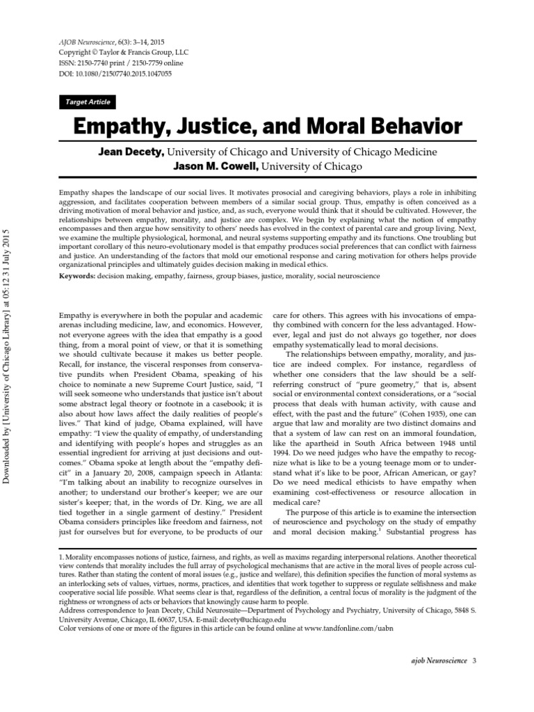 Empathy Justice And Moral Behavior Pdf