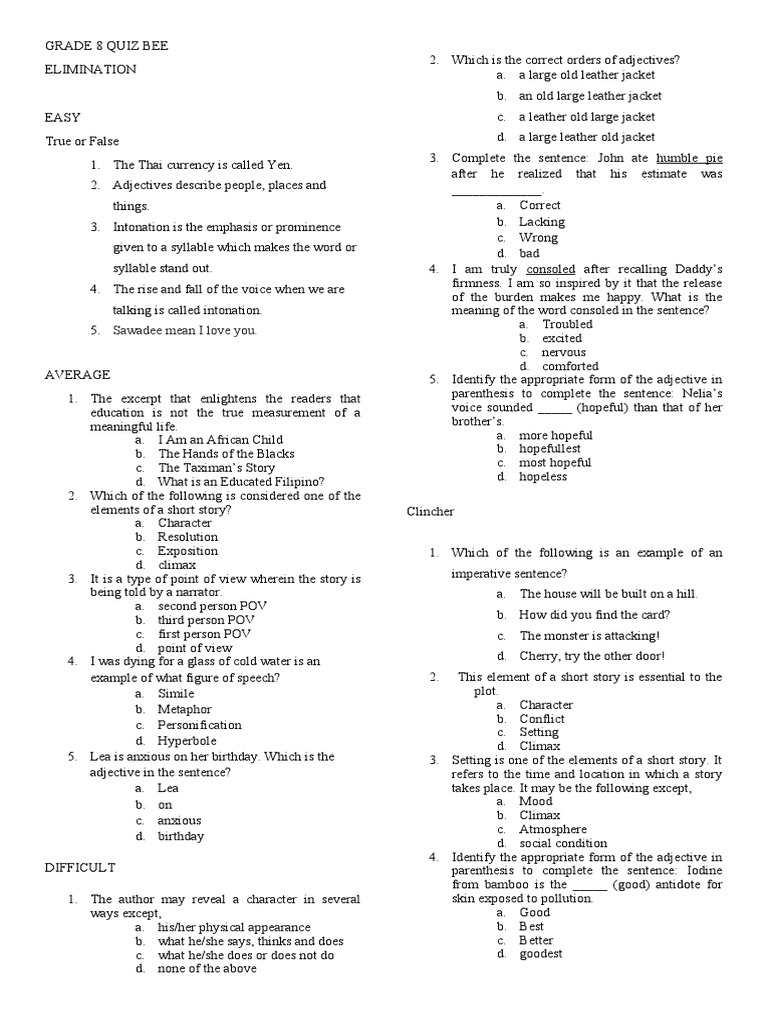 Grade 8 quiz bee pdf narration linguistics