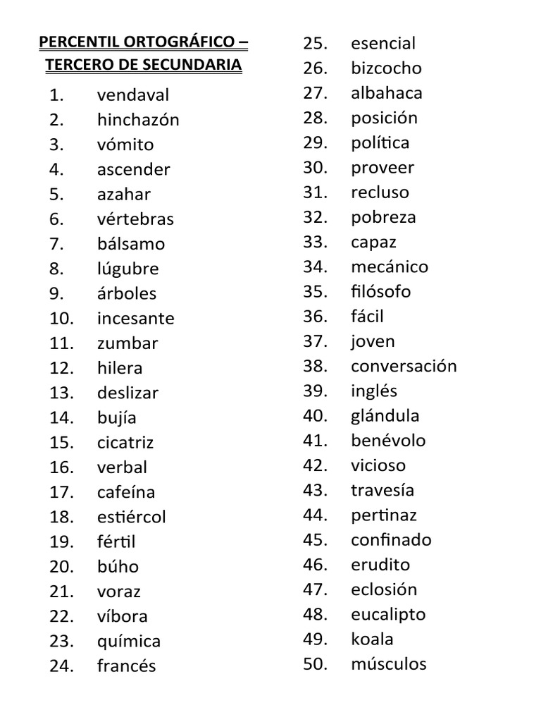 Percentil Ortográfico Tercero Nuevo PDF