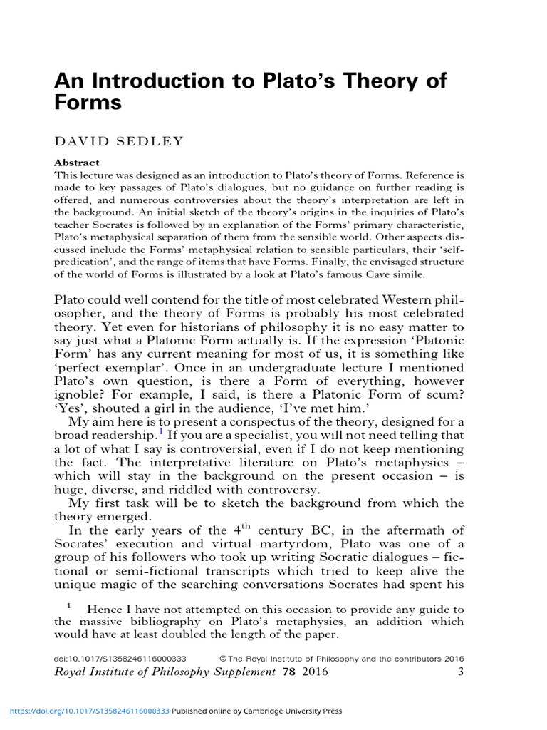 An Introduction To Plato's Theory of Forms PDF