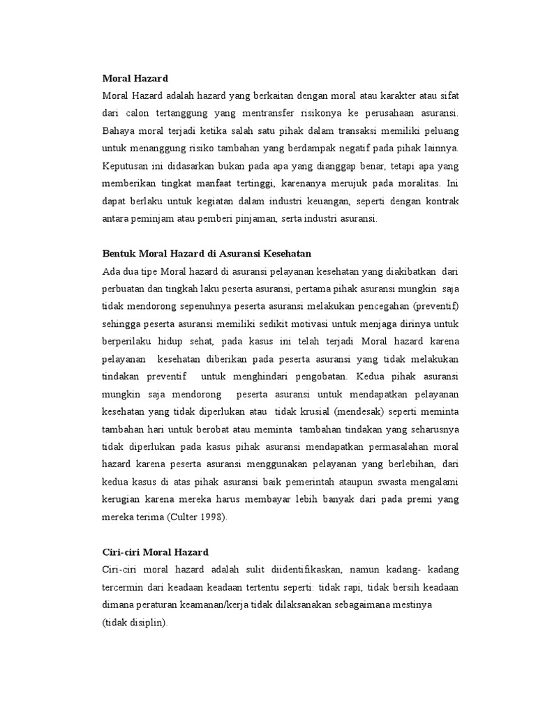 Memahami Moral Hazard dalam Asuransi | PDF | Karier & Perkembangan