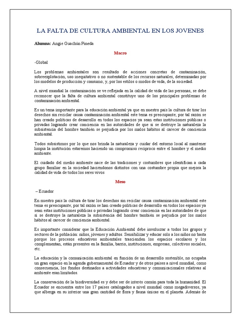 Falta de Cultura Ambiental en Jóvenes | PDF | Ciencia y matemáticas