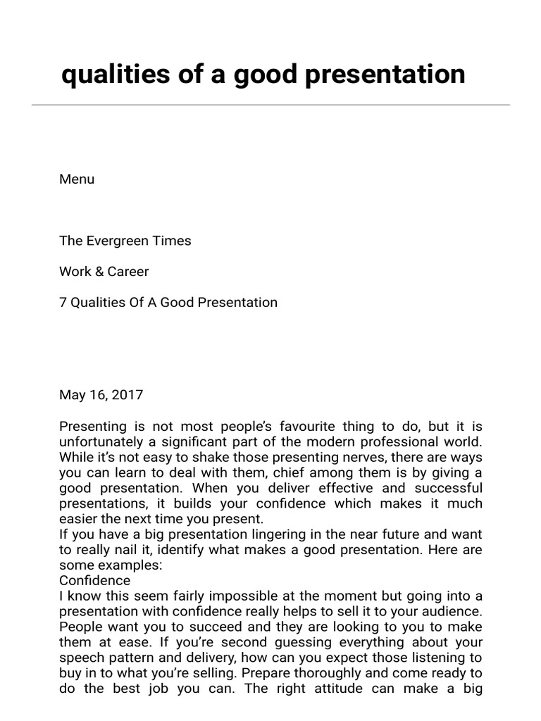 Qualities of A Good Presentation 2022-10!21!13!55!54 | PDF ...