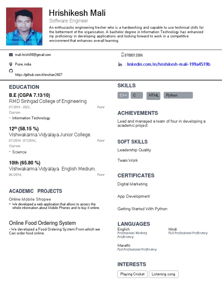 Hrishikesh Mali: Software Engineer Profile | PDF | Application Software ...