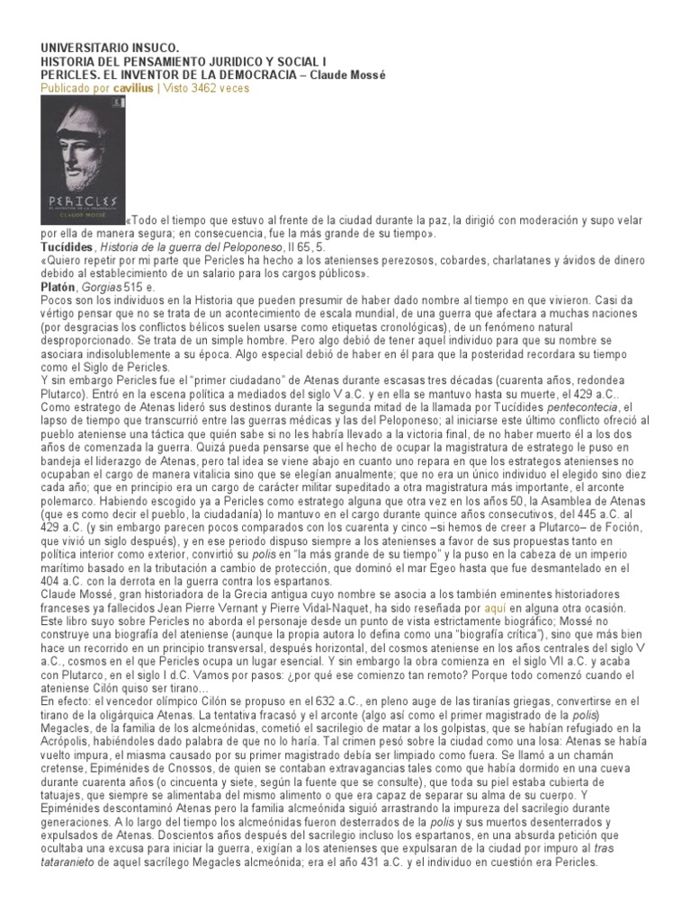 Pericles: Creador de la Democracia | PDF | Antigua Grecia | Atenas antigua