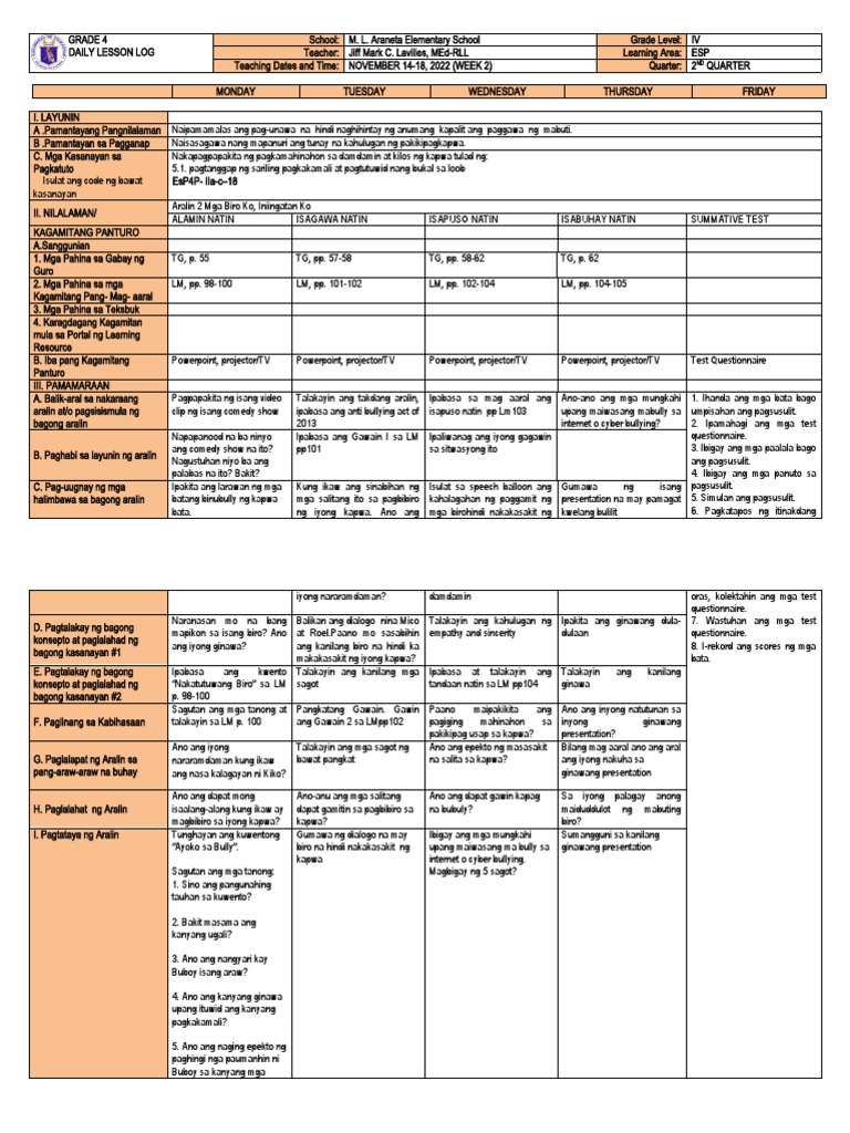 DLL - Esp 4 - Q2 - W2 | PDF