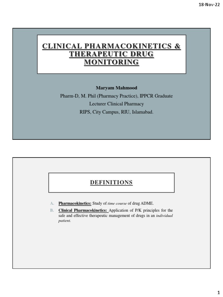 Clinical Pharmaco (TDM) (Clinical Pharmacy Fall22 Sem9
