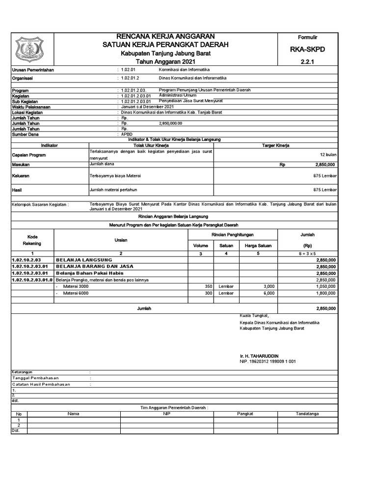 Rencana Anggaran Jasa Surat Menyurat | PDF | Pengelolaan Keuangan & Uang
