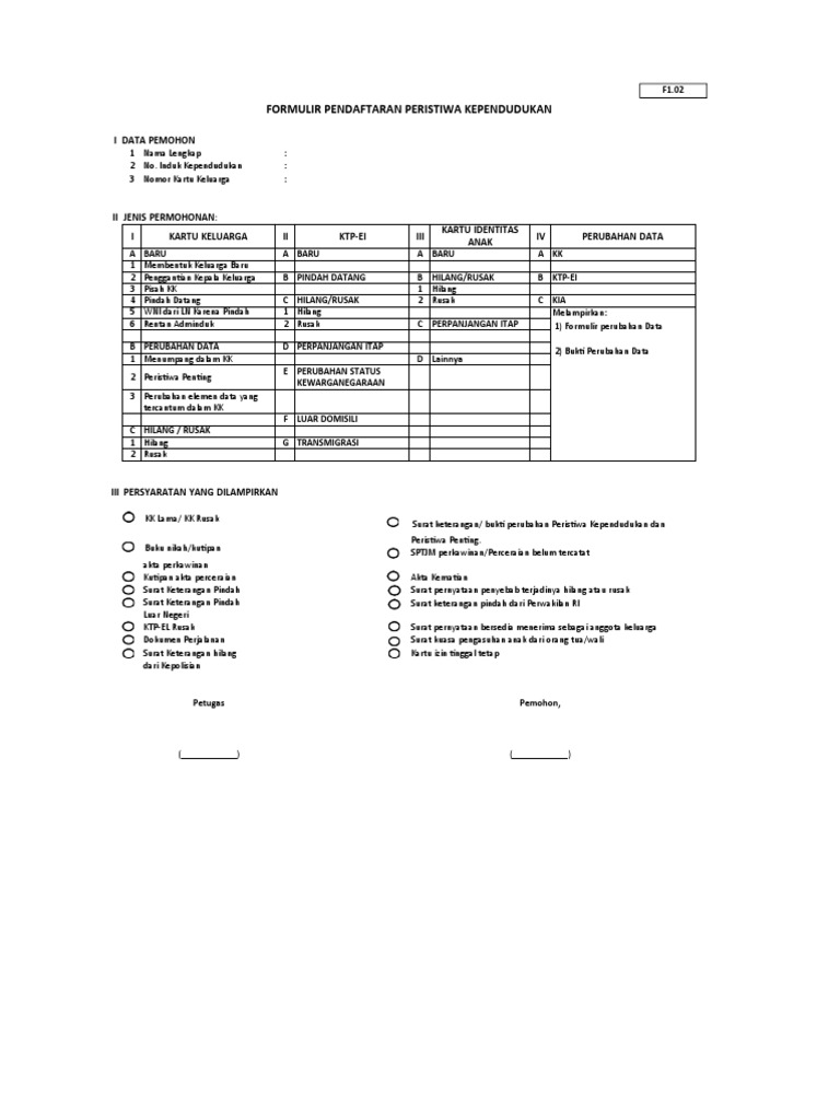 Panduan Pengisian Formulir F1.02 | PDF