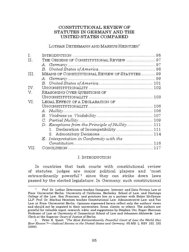 Constitutional Review of Statutes in Germany and The United States