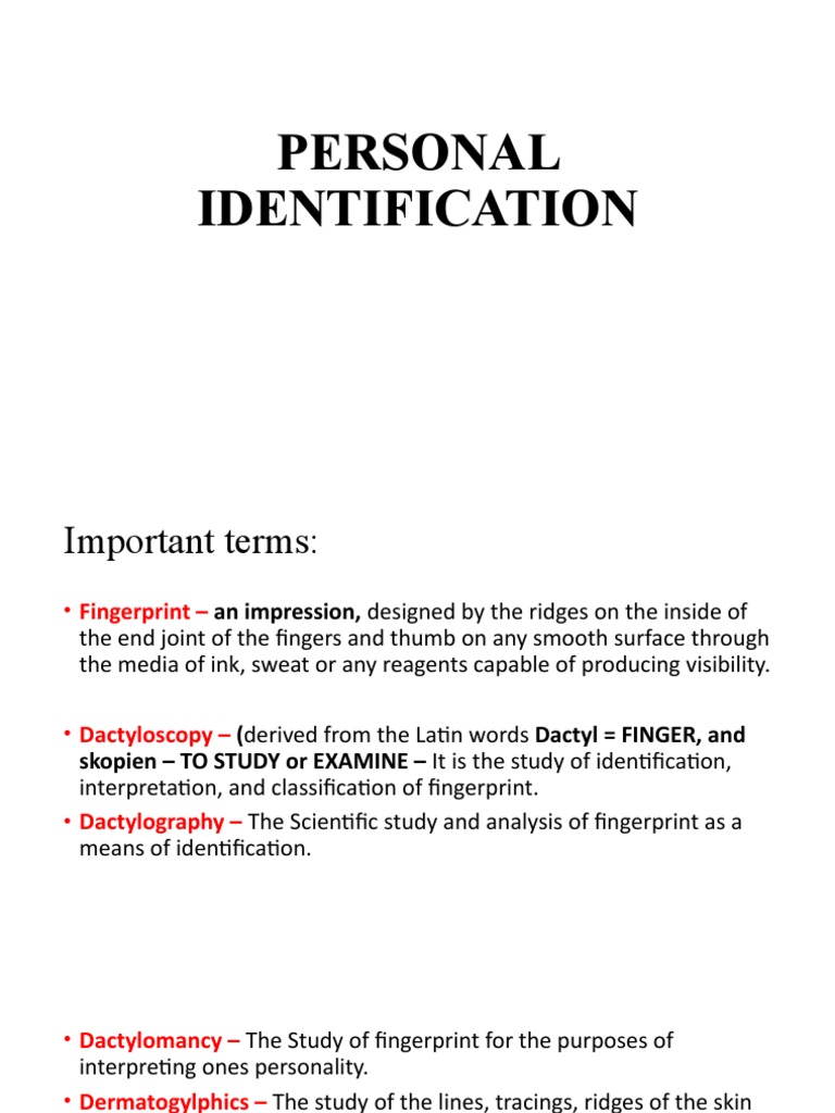 Personal Identification | PDF | Fingerprint | Hand