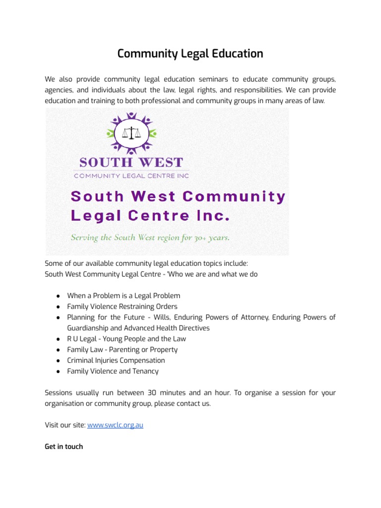 South West Community Legal Centre Inc. PDF Justice Crime & Violence