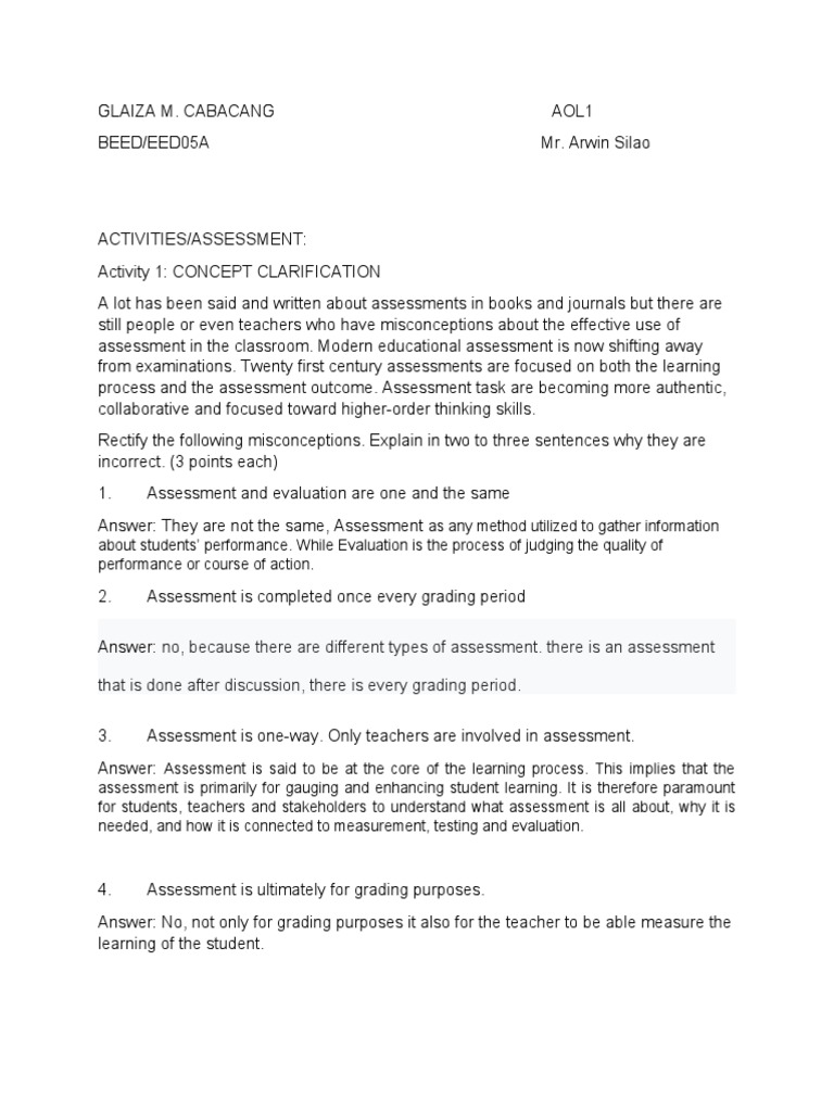 Aol 1 module 1 3 cabacang glaiza pdf educational assessment teachers