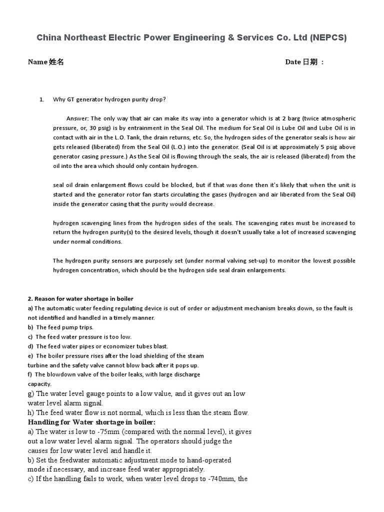 Exam Question1 PDF Boiler Water