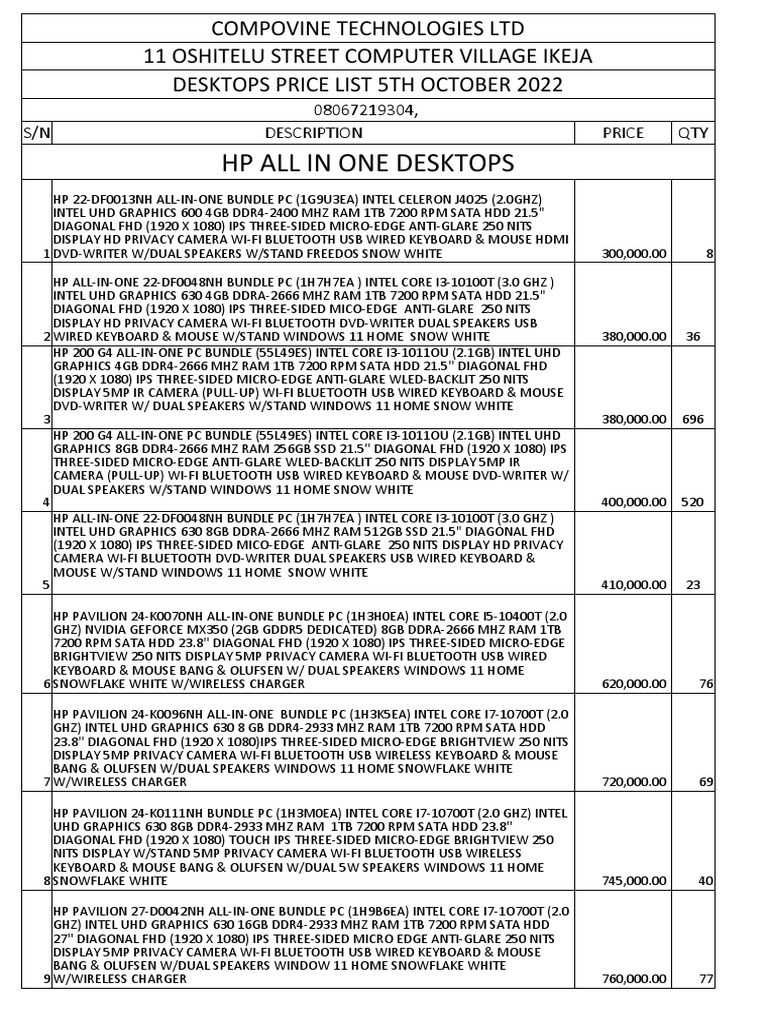 Desktop Price List 5th Oct 2022 PDF Desktop Computer Personal