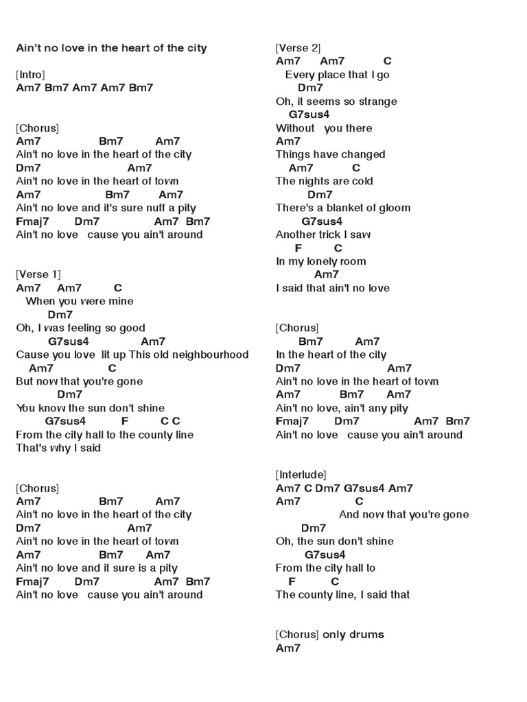 Ain t no love in the heart of the city download free pdf songs