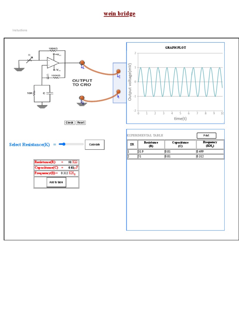 Wien Bridge Oscillator Using Opamp | PDF