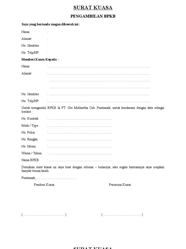 Download 85+ Contoh Surat Surat Kuasa Pengambilan Bpkb Terbaru Gratis