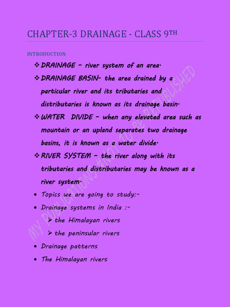 DRAINAGE CLASS 9TH Geography PDF River Indus River