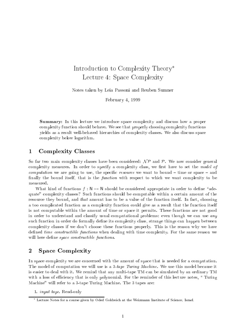 Space Complexity Overview | PDF | Computational Complexity Theory ...