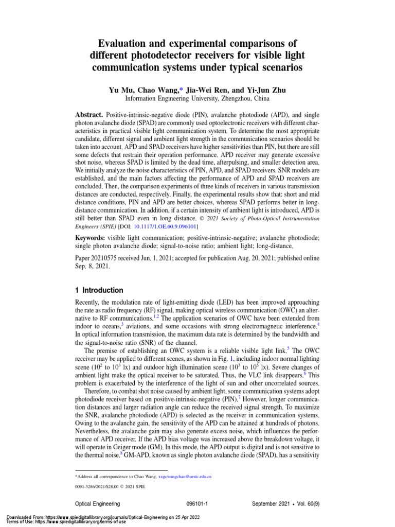 Evaluation and Experimental Comparisons of Different Photodetector